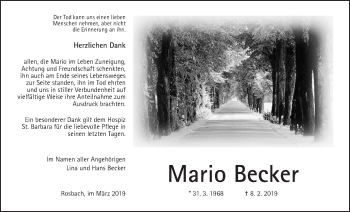 Traueranzeige von Mario Becker von Wetterauer Zeitung