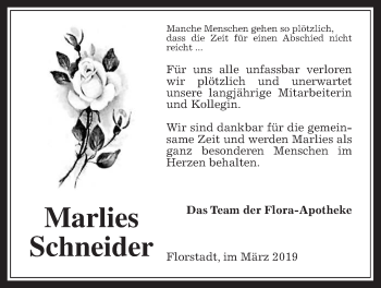 Traueranzeige von Marlies Schneider von Wetterauer Zeitung