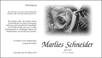 Traueranzeige von Marlies Schneider von Wetterauer Zeitung