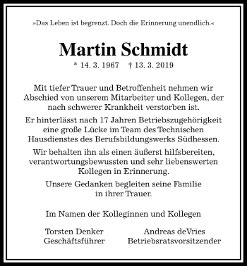 Traueranzeige von Martin Schmidt von Wetterauer Zeitung