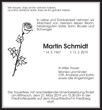 Traueranzeige von Martin Schmidt von Wetterauer Zeitung
