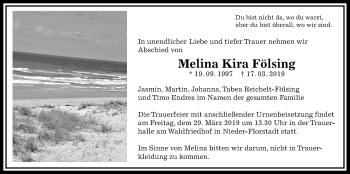 Traueranzeige von Melina Kira Fölsing von Wetterauer Zeitung