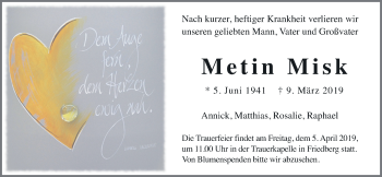Traueranzeige von Metin Misk von Wetterauer Zeitung