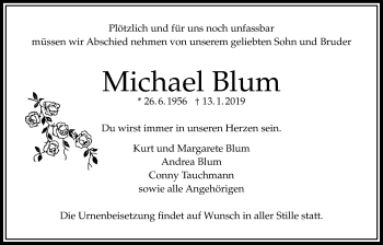Traueranzeige von Michael Blum von Bad Vilbel/Karben