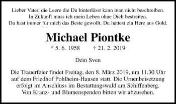 Traueranzeige von Michael Piontke von Giessener Allgemeine, Alsfelder Allgemeine