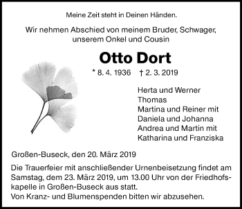 Traueranzeige von Otto Dort von Giessener Allgemeine, Alsfelder Allgemeine