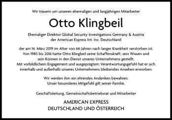 Traueranzeige von Otto Klingbeil von Wetterauer Zeitung