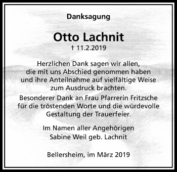 Traueranzeige von Otto Lachnit von Licher Wochenblatt, Licher Wochenblatt, Licher Wochenblatt