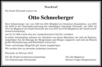 Traueranzeige von Otto Schneeberger von Wetterauer Zeitung