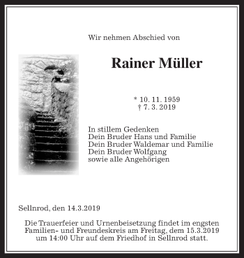 Traueranzeige von Rainer Müller von Alsfelder Allgemeine