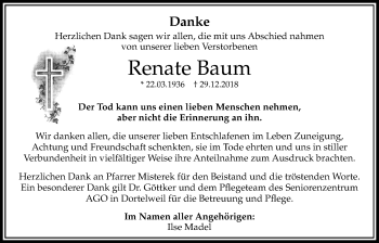 Traueranzeige von Renate Baum von Bad Vilbel/Karben