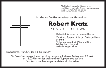 Traueranzeige von Robert Kratz von Giessener Allgemeine, Alsfelder Allgemeine