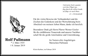 Traueranzeige von Rolf Pullmann von Bad Vilbel/Karben