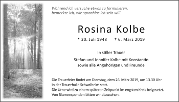 Traueranzeige von Rosina Kolbe von Wetterauer Zeitung