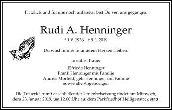 Traueranzeige von Rudi A. Henninger von Bad Vilbel/Karben