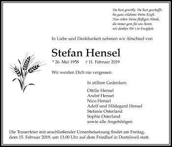 Traueranzeige von Stefan Hensel von Bad Vilbel/Karben