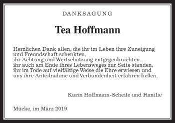 Traueranzeige von Tea Hoffmann von Mücker Stimme