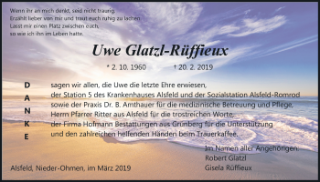 Traueranzeige von Uwe Glatzl-Rüffieux von Alsfelder Allgemeine