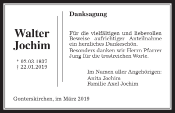 Traueranzeige von Walter Jochim von Laubacher Anzeiger