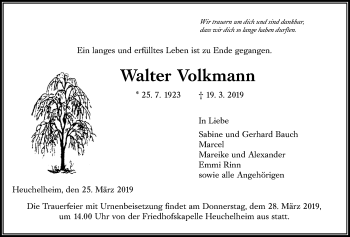 Traueranzeige von Walter Volkmann von Giessener Allgemeine, Alsfelder Allgemeine