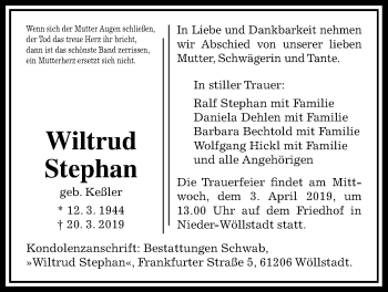 Traueranzeige von Wiltrud Stephan von Wetterauer Zeitung