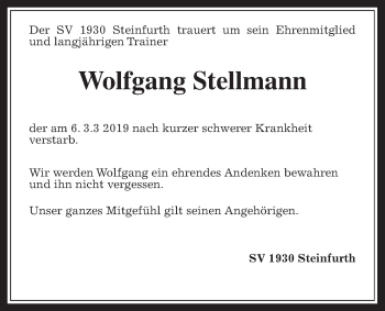 Traueranzeige von Wolfgang Stellmann von Wetterauer Zeitung