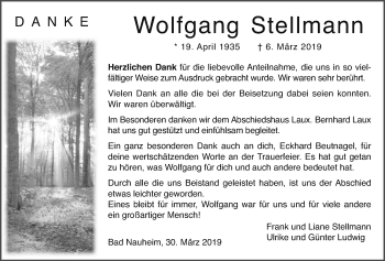 Traueranzeige von Wolfgang Stellmann von Wetterauer Zeitung