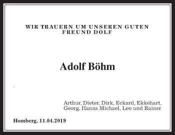 Traueranzeige von Adolf Böhm von Alsfelder Allgemeine