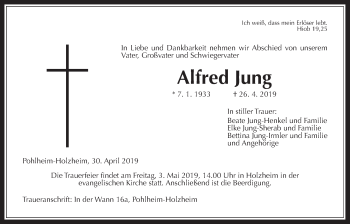 Traueranzeige von Alfred Jung von Giessener Allgemeine, Alsfelder Allgemeine