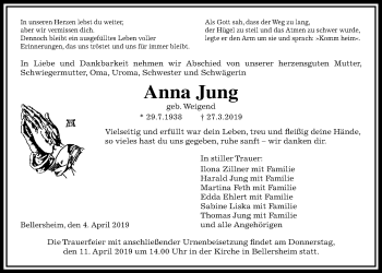 Traueranzeige von Anna Jung von Licher Wochenblatt