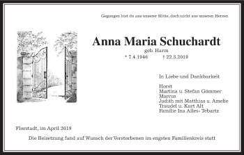 Traueranzeige von Anna Maria Schuchardt von Wetterauer Zeitung