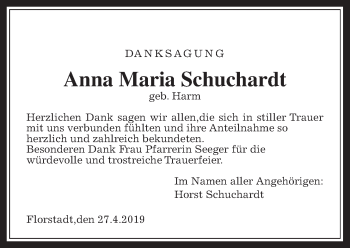 Traueranzeige von Anna Maria Schuchardt von Wetterauer Zeitung