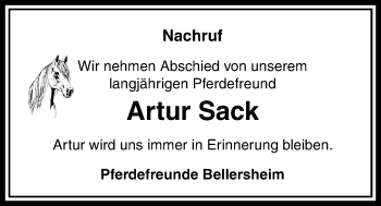 Traueranzeige von Artur Sack von Licher Wochenblatt