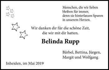 Traueranzeige von Belinda Rupp von Licher Wochenblatt