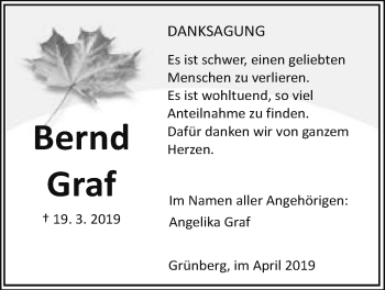 Traueranzeige von Bernd Graf von Giessener Allgemeine, Alsfelder Allgemeine