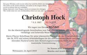 Traueranzeige von Christoph Hock von Alsfelder Allgemeine