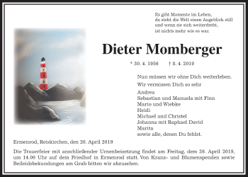 Traueranzeige von Dieter Momberger von Giessener Allgemeine, Alsfelder Allgemeine