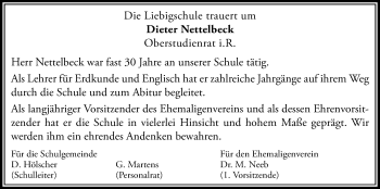 Traueranzeige von Dieter Nettelbeck von Alsfelder Allgemeine, Giessener Allgemeine
