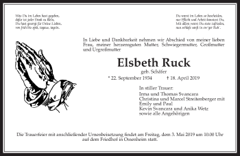Traueranzeige von Elsbeth Ruck von Wetterauer Zeitung