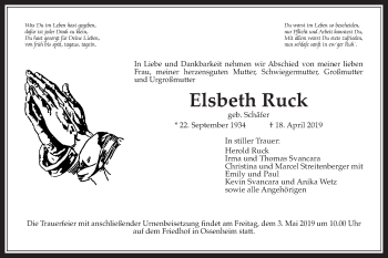 Traueranzeige von Elsbeth Ruck von Wetterauer Zeitung