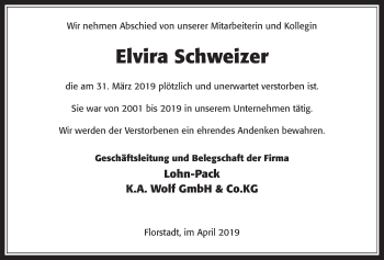 Traueranzeige von Elvira Schweizer von Wetterauer Zeitung