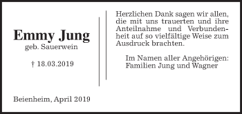 Traueranzeige von Emmy Jung von Wetterauer Zeitung