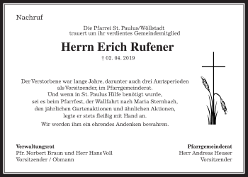 Traueranzeige von Erich Rufener von Wetterauer Zeitung