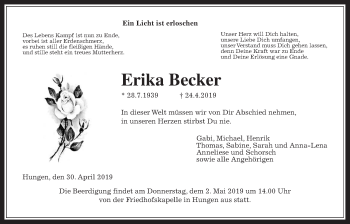 Traueranzeige von Erika Becker von Giessener Allgemeine, Alsfelder Allgemeine