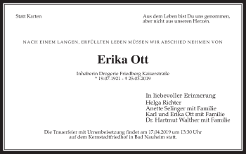 Traueranzeige von Erika Ott von Wetterauer Zeitung