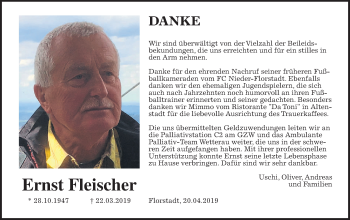 Traueranzeige von Ernst Fleischer von Wetterauer Zeitung