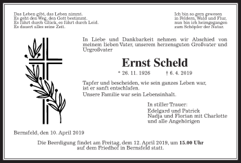Traueranzeige von Ernst Scheld von Giessener Allgemeine, Alsfelder Allgemeine