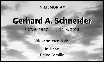 Traueranzeige von Gerhard A. Schneider von Wetterauer Zeitung