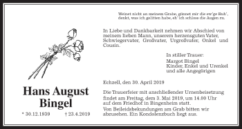 Traueranzeige von Hans August Bingel von Wetterauer Zeitung