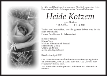 Traueranzeige von Heide Kotzem von Wetterauer Zeitung